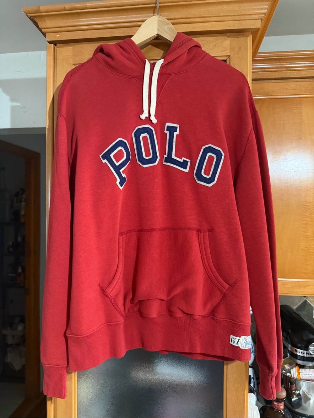 Polo by Ralph Lauren Red Hooded Pullover with Navy Appliqué